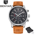 BENYAR 5102M Men Watch Chronograph Wristwatches Blue Fashion Design Sports Quartz Watches Leather Relogio Masculino